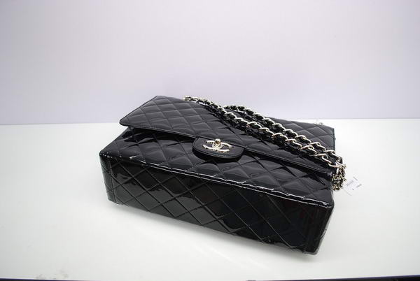 Chanel Maxi Double Flaps Bag A36098 Black Original Patent Leather Silver