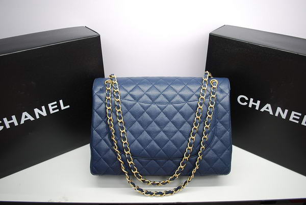 Chanel Maxi Double Flaps Bag A36098 Blue Original Caviar Leather Gold