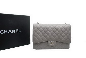 Chanel Maxi Double Flaps Bag A36098 Grey Original Caviar Leather Silver