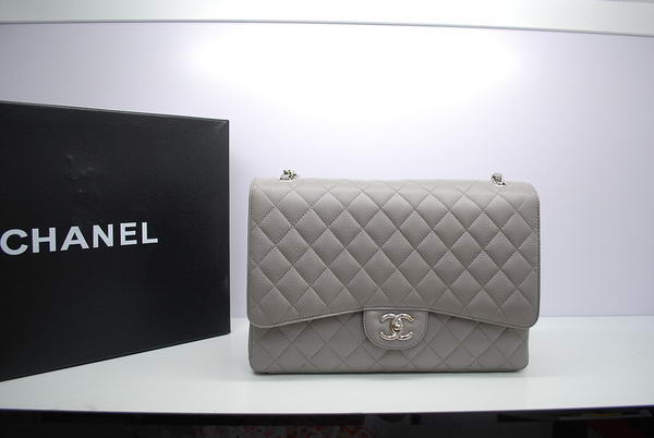 Chanel Maxi Double Flaps Bag A36098 Grey Original Caviar Leather Silver