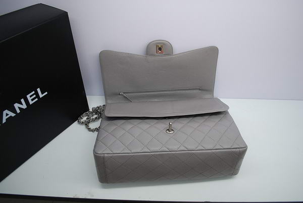 Chanel Maxi Double Flaps Bag A36098 Grey Original Caviar Leather Silver