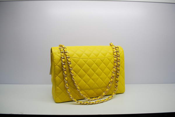 Chanel Maxi Double Flaps Bag A36098 Lemon Original Caviar Leather Gold