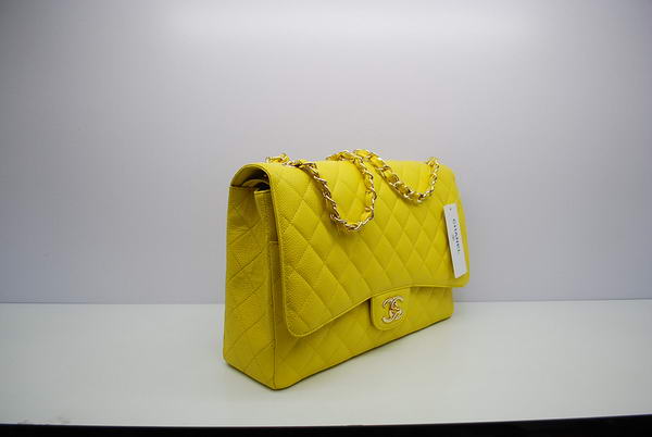 Chanel Maxi Double Flaps Bag A36098 Lemon Original Caviar Leather Gold