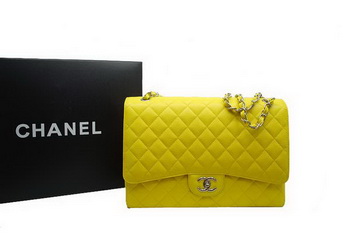 Chanel Maxi Double Flaps Bag A36098 Lemon Original Caviar Leather Silver