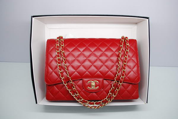 Chanel Maxi Double Flaps Bag A36098 Red Original Caviar Leather Gold