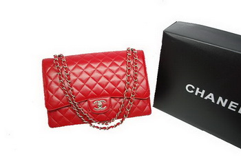 Chanel Maxi Double Flaps Bag A36098 Red Original Caviar Leather Silver