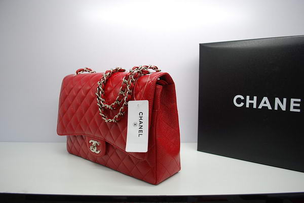 Chanel Maxi Double Flaps Bag A36098 Red Original Caviar Leather Silver