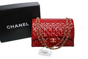 Chanel Maxi Double Flaps Bag A36098 Red Original Patent Leather Gold