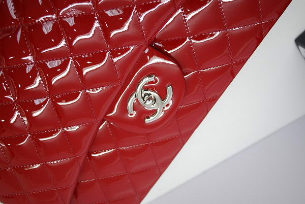 Chanel Maxi Double Flaps Bag A36098 Red Original Patent Leather Silver