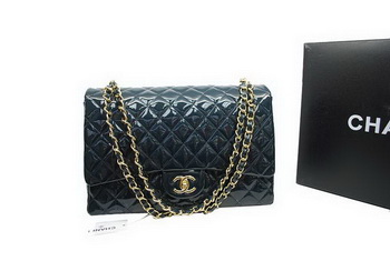 Chanel Maxi Double Flaps Bag A36098 Royalblue Original Patent Leather Gold