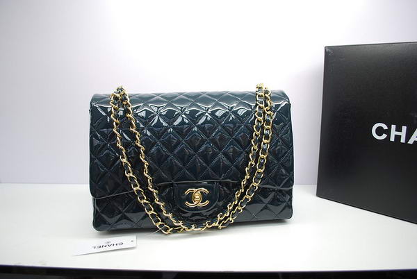 Chanel Maxi Double Flaps Bag A36098 Royalblue Original Patent Leather Gold