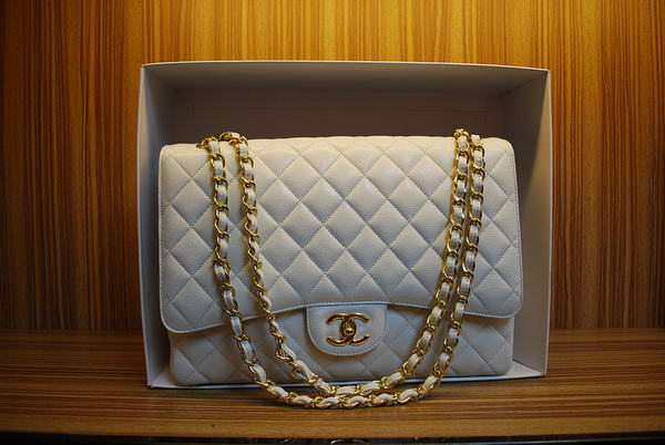 Chanel Maxi Double Flaps Bag A36098 White Original Caviar Leather Gold