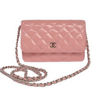 Chanel Patent Leather Flap Bag A33814 Pink Silver