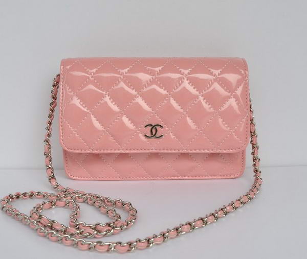 Chanel Patent Leather Flap Bag A33814 Pink Silver