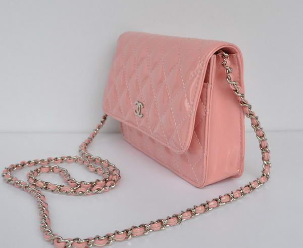 Chanel Patent Leather Flap Bag A33814 Pink Silver