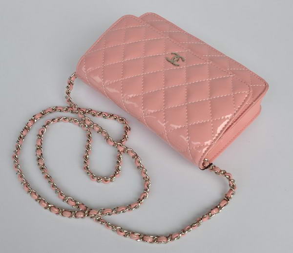 Chanel Patent Leather Flap Bag A33814 Pink Silver