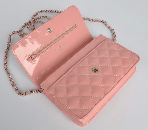 Chanel Patent Leather Flap Bag A33814 Pink Silver