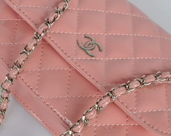 Chanel Patent Leather Flap Bag A33814 Pink Silver