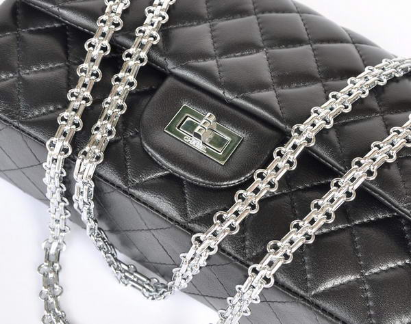 buy cheap Chanel 2.55 Series 1122 Classic Black Sheepskin Flap Bag Silver Hardware