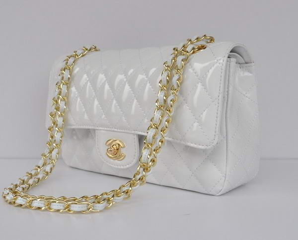 buy Cheap Chanel 2.55 Series White Patent Leather Flap Bag Gold Hardware