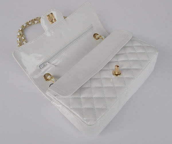 buy Cheap Chanel 2.55 Series White Patent Leather Flap Bag Gold Hardware