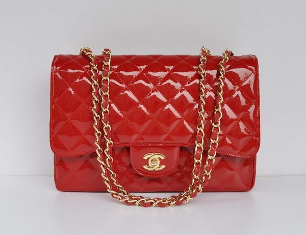 New Color Chanel A28600 Red Patent Leather Classic Flap Bag Gold