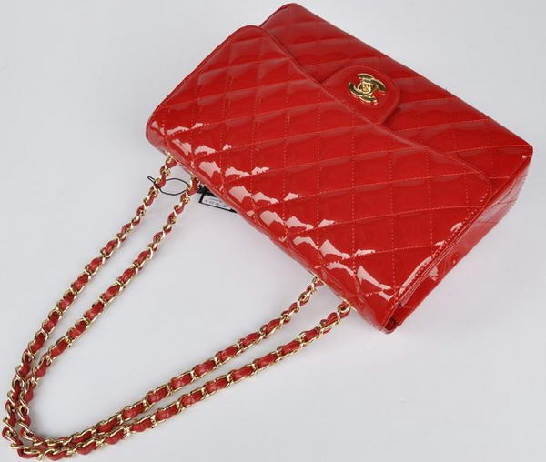 New Color Chanel A28600 Red Patent Leather Classic Flap Bag Gold