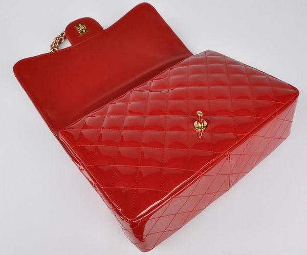 New Color Chanel A28600 Red Patent Leather Classic Flap Bag Gold