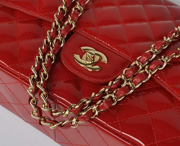 New Color Chanel A28600 Red Patent Leather Classic Flap Bag Gold