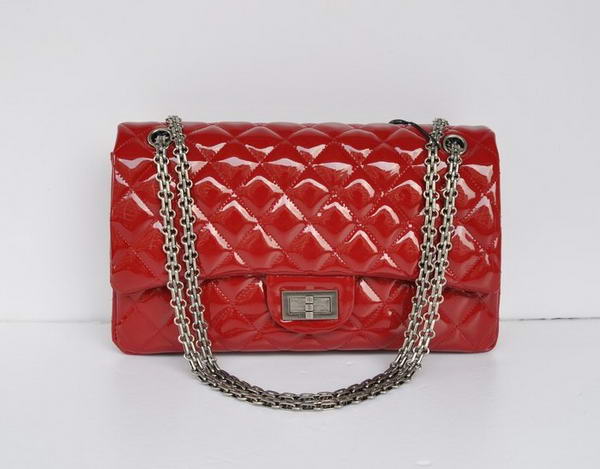 Ladies Chanel A30227 Red Patent Leather Jumbo Flap Bags Silver