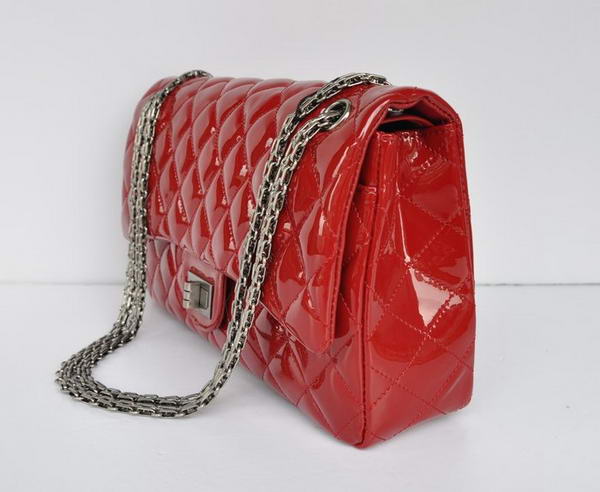 Ladies Chanel A30227 Red Patent Leather Jumbo Flap Bags Silver