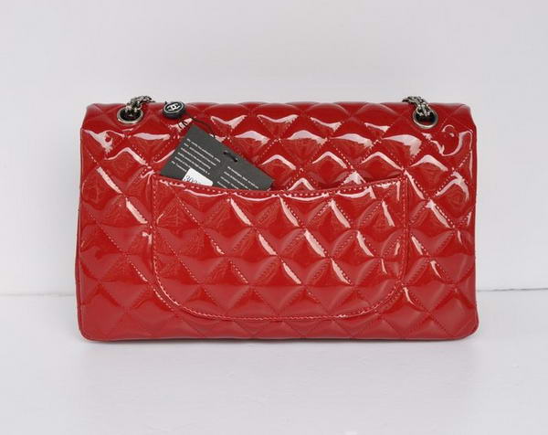 Ladies Chanel A30227 Red Patent Leather Jumbo Flap Bags Silver