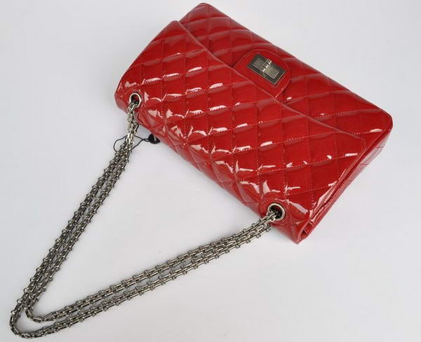 Ladies Chanel A30227 Red Patent Leather Jumbo Flap Bags Silver