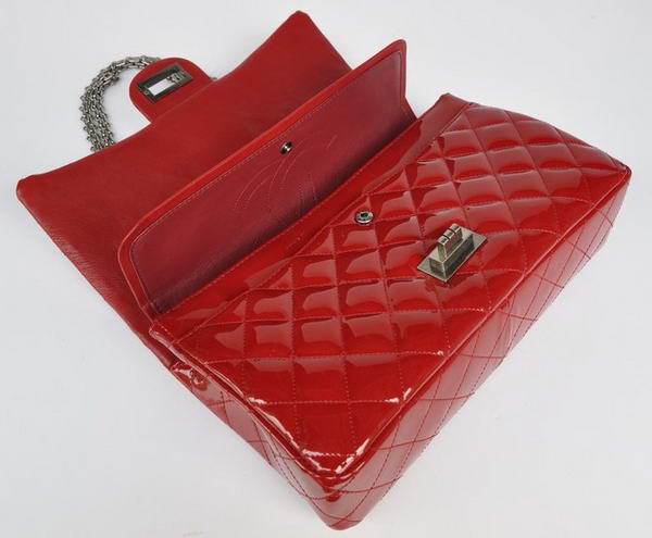 Ladies Chanel A30227 Red Patent Leather Jumbo Flap Bags Silver