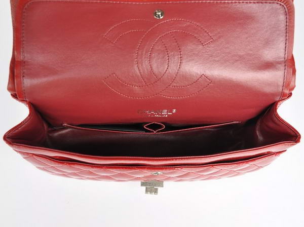 Ladies Chanel A30227 Red Patent Leather Jumbo Flap Bags Silver