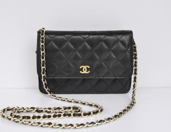 New Cheap Chanel A33814 Black Grain Leather Flap Bag Gold