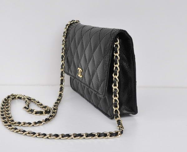 New Cheap Chanel A33814 Black Grain Leather Flap Bag Gold