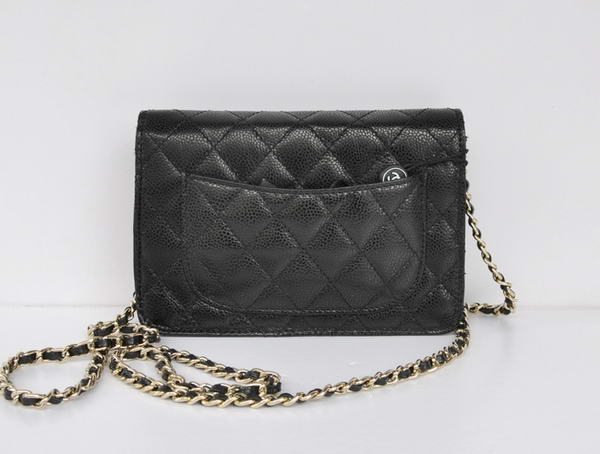 New Cheap Chanel A33814 Black Grain Leather Flap Bag Gold