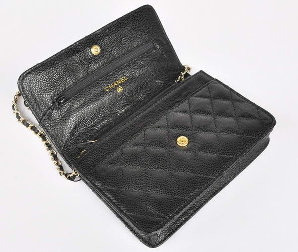 New Cheap Chanel A33814 Black Grain Leather Flap Bag Gold