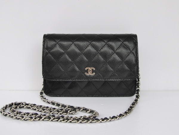 New Cheap Chanel A33814 Black Grain Leather Flap Bag Silver