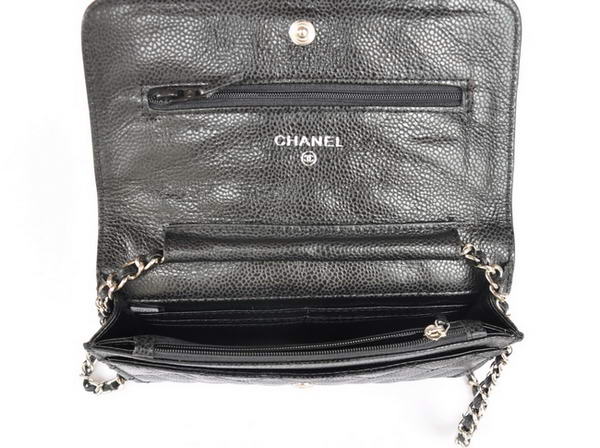 New Cheap Chanel A33814 Black Grain Leather Flap Bag Silver