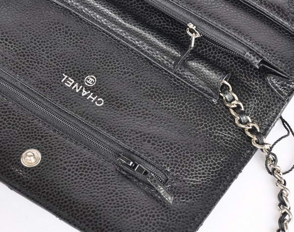 New Cheap Chanel A33814 Black Grain Leather Flap Bag Silver