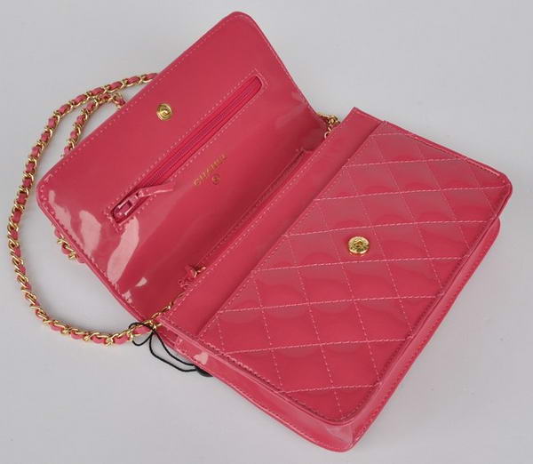 Top Quality Chanel A33814 Peach Patent Leather Flap Bag Gold