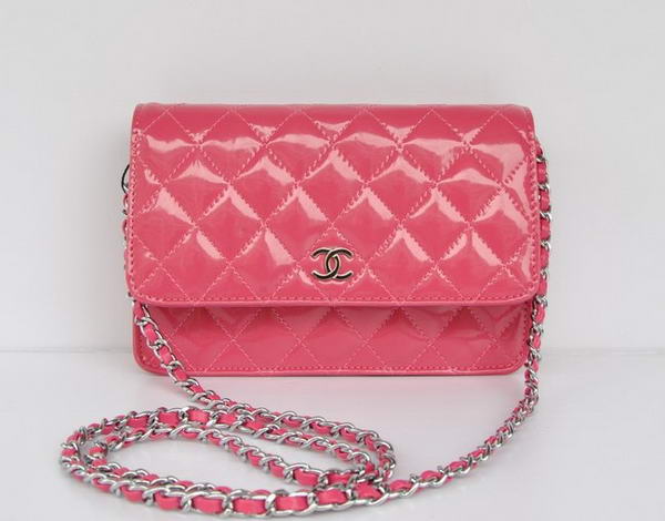 Top Quality Chanel A33814 Peach Patent Leather Flap Bag Silver