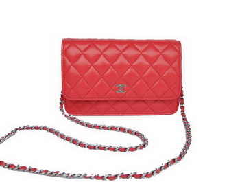 New Color Chanel A33814 Red Sheepskin Leather Flap Bag Silver