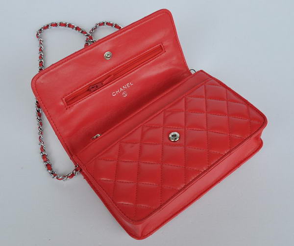 New Color Chanel A33814 Red Sheepskin Leather Flap Bag Silver