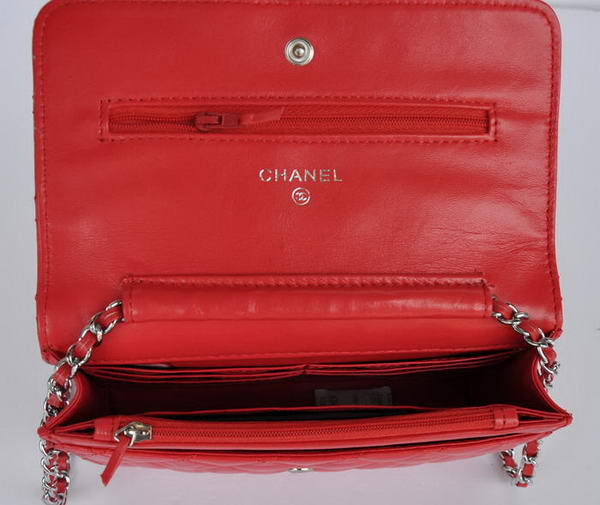 New Color Chanel A33814 Red Sheepskin Leather Flap Bag Silver