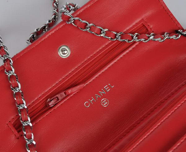 New Color Chanel A33814 Red Sheepskin Leather Flap Bag Silver