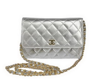 New Color  Chanel A33814 Silver Sheepskin Leather Flap Bag Gold