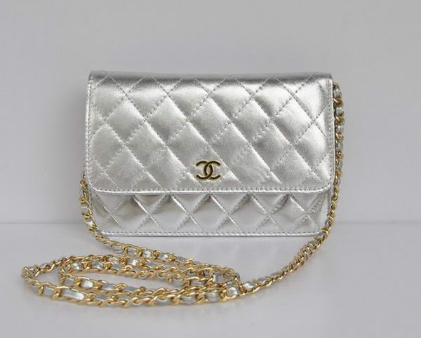 New Color  Chanel A33814 Silver Sheepskin Leather Flap Bag Gold